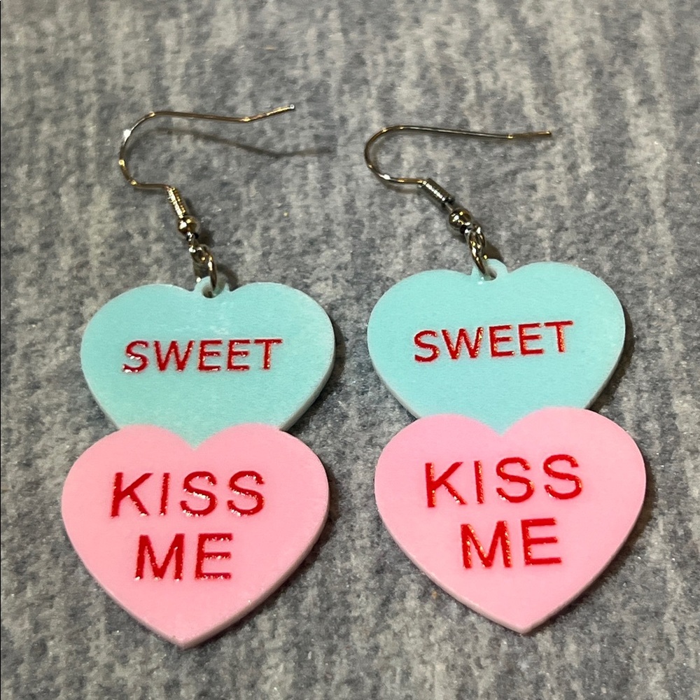 Earrings Valentine’s Day conversation heart double dangle light jewelry new